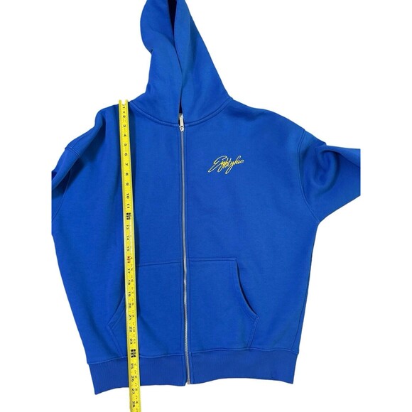 EIGHTY FIVE Blue Racing Heavy Oversized Zip Hoodie Size Medium - Picture 4 of 8